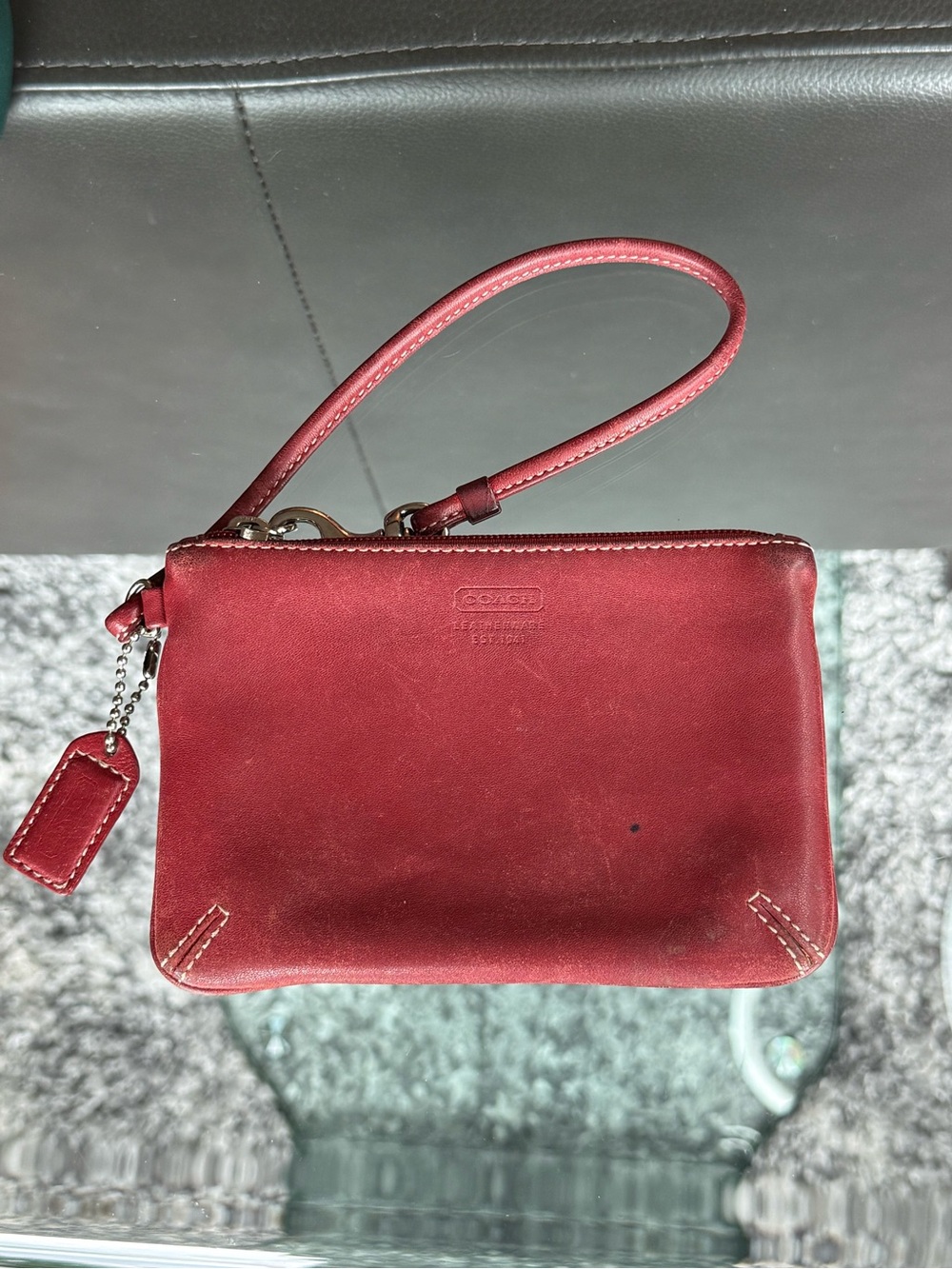 Coach Cherry Red Leather Wristlet with Strap